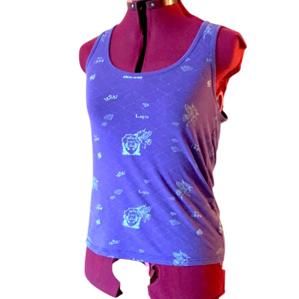 LOGIK - Purple Tank Top with silver crown diamond print - small